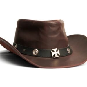 Classic Leather Western Outback Hat with Cross Emblem Band